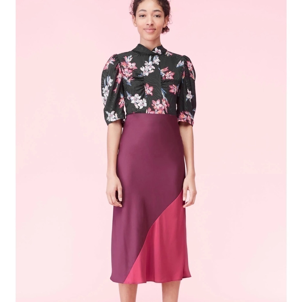 Rebecca Taylor Satin Colorblock Skirt in Jewel Size Medium